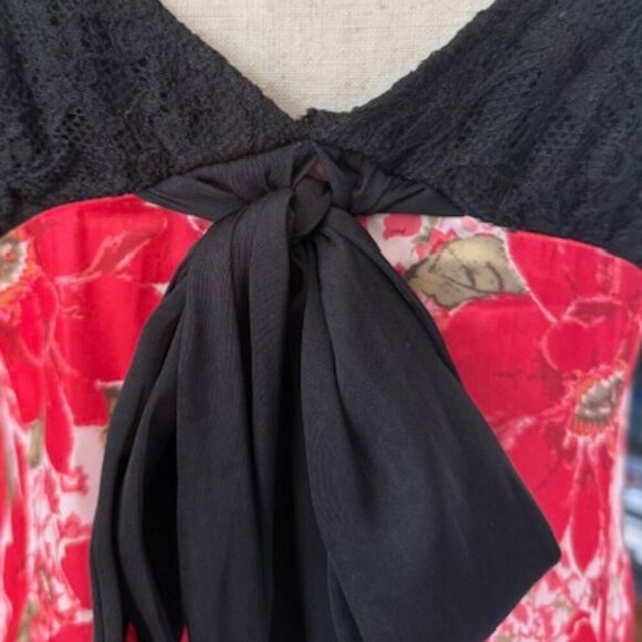 Free People Aurora Dress Red Floral A-line Mini Babydoll Puff Sleeves Large NWOT - Picture 4 of 16